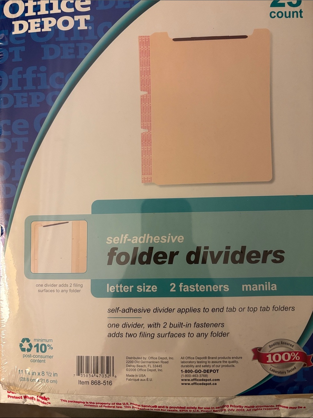 Office Depot Manila Self-Adhesive Folder Dividers - Manila, 25 Count letter size